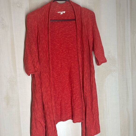 Eileen Fisher Red Linen Blend Open Front Cardigan 3/4 Sleeve Casual Medium - Picture 6 of 14